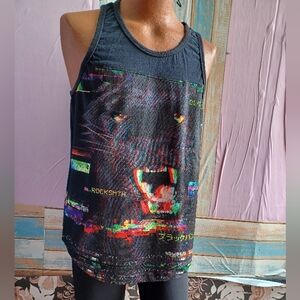 Black Graphic Tank Top with Colorful Design